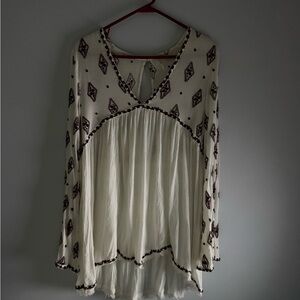 Free People Cream Boho Embroidered Tunic Top